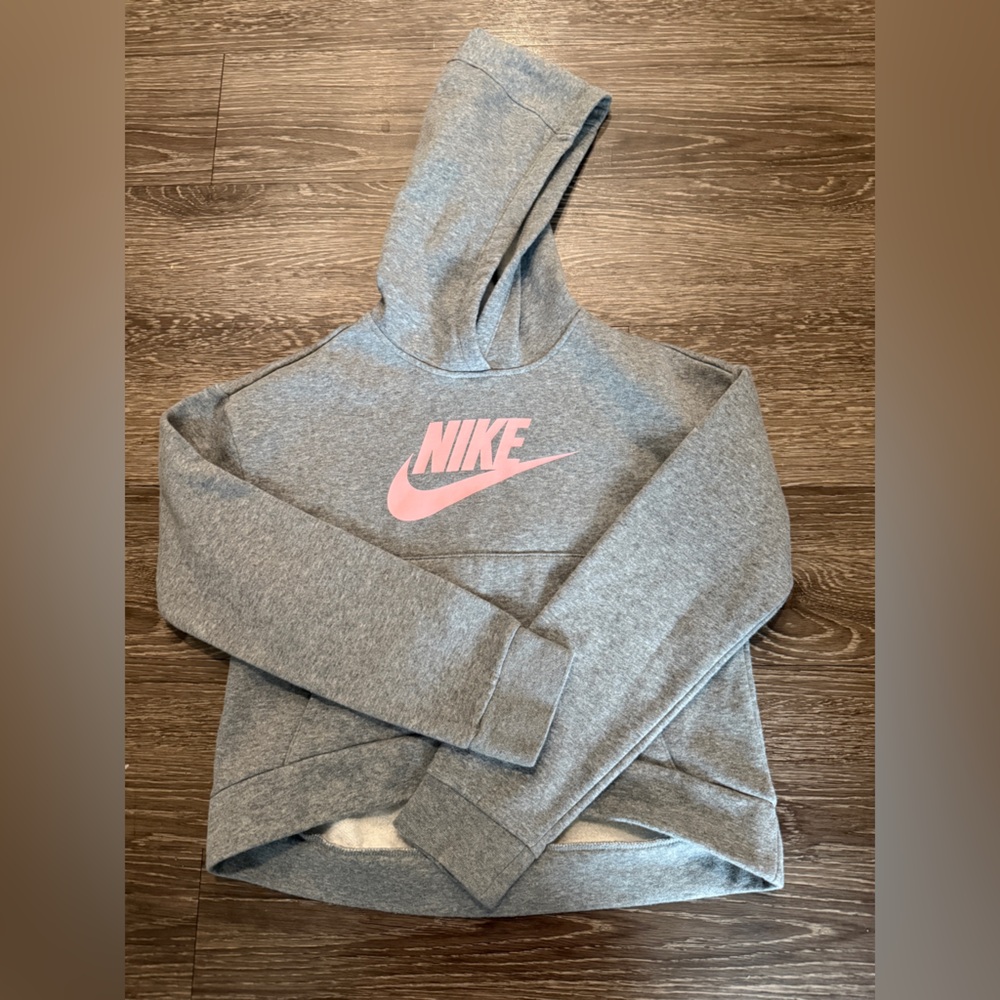 Nike Kids Gray Hoodie with Pink Logo